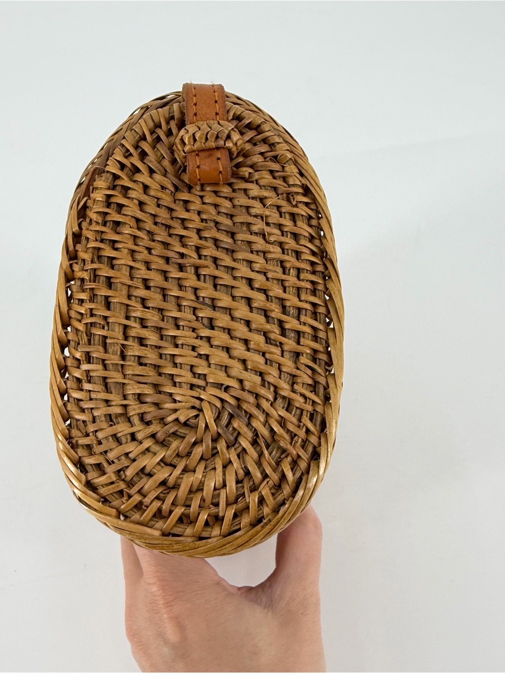 Mini Rattan Crossbody Leather Purse Bali Straw Wicker Boho Clutch - Picture 7 of 9